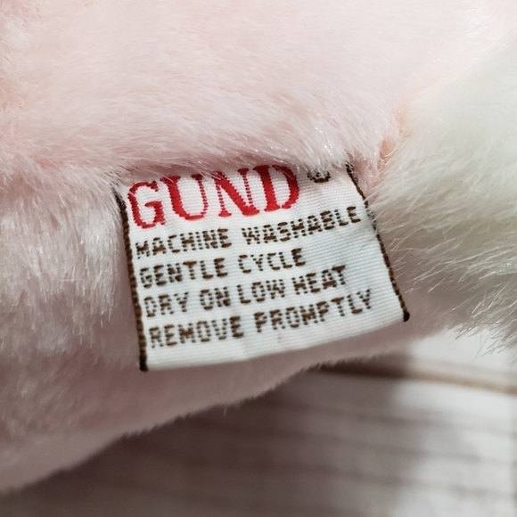 Gund Pink Bunny Rabbit Plush Tubbi Bunn 7" Year 1990 Lace Collar Blue Eyes Vtg - Picture 8 of 10